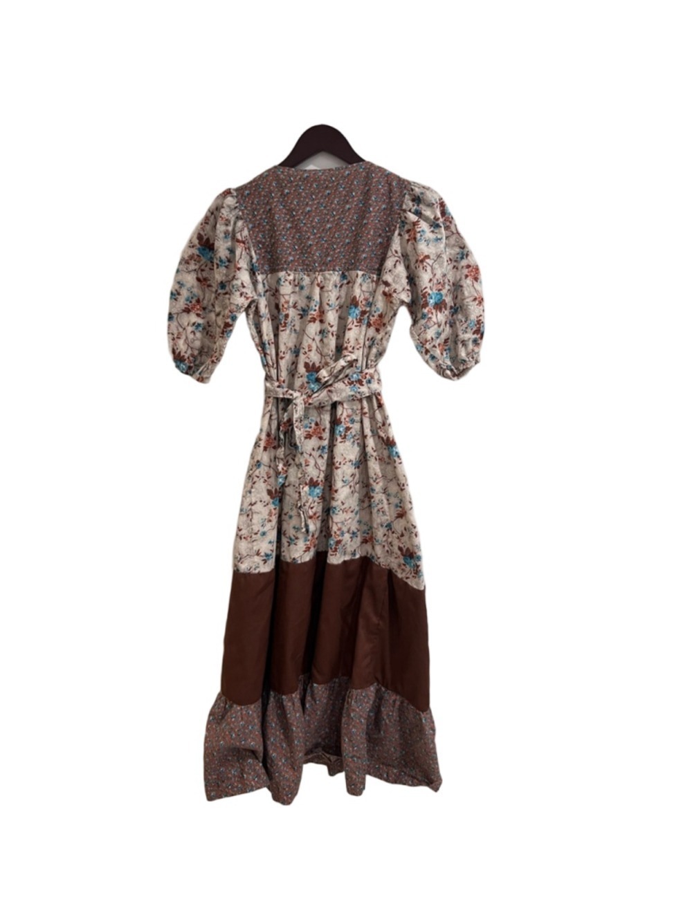 Vintage Prairie Floral Maxi Dress - Puff Sleeve Cottagecore Boho Size M Brown - Picture 2 of 8